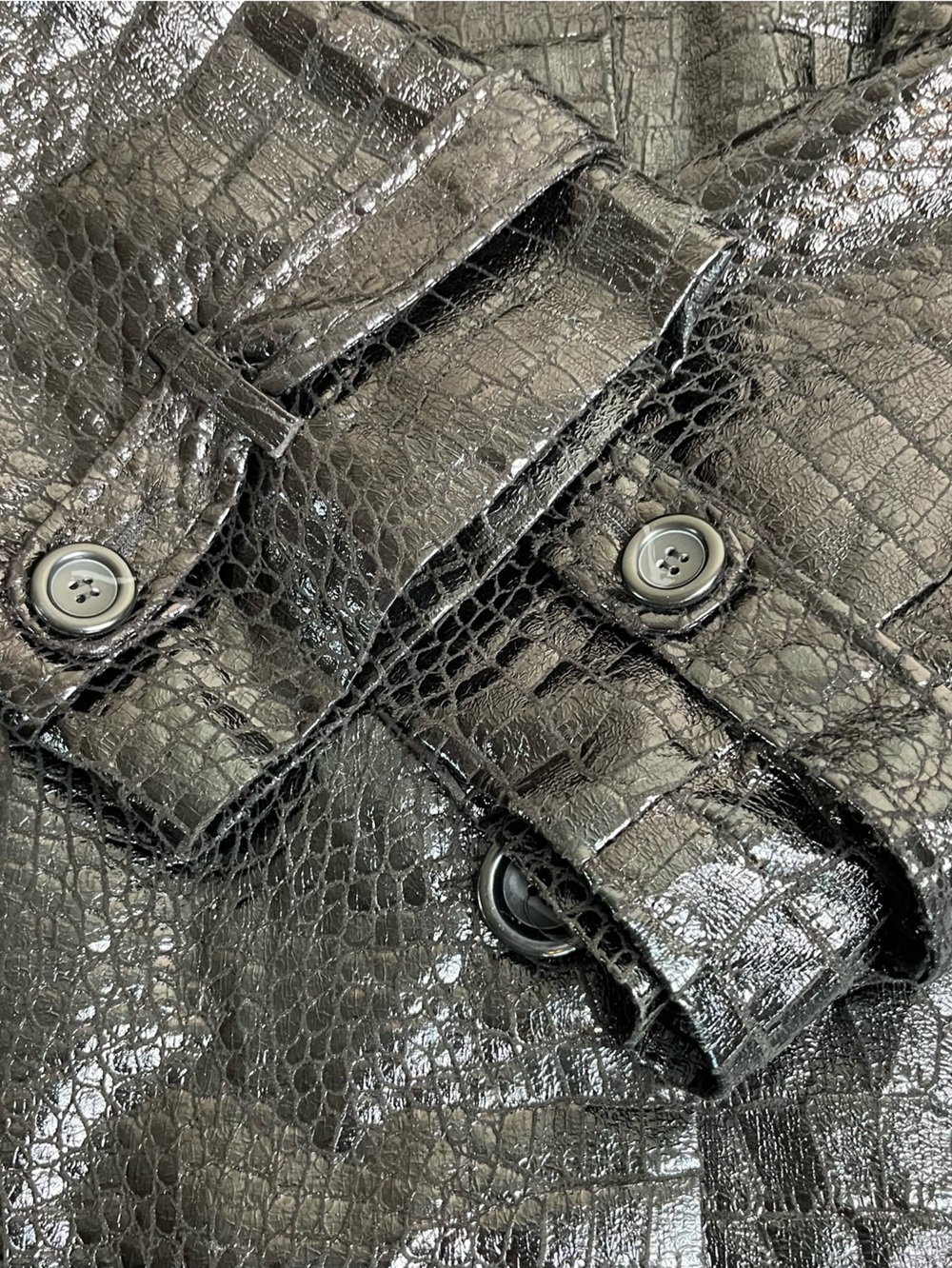 VTG Y2K Birch Hill Black Croc Embossed Faux Patent Leather Swing Jacket Women 1X - Picture 14 of 15